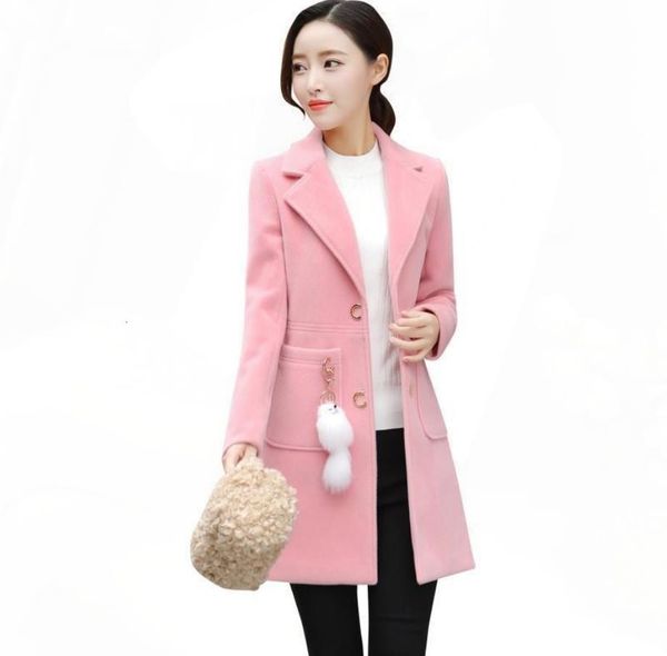 

blend fall/winter lapel collar long wool women's casual trench coat 20947, Black