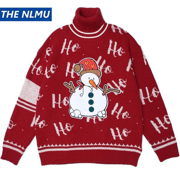 

hip hop turtleneck рождественский свитер мужчины 2020 зима винтажные вязаные свитера harajuku черный красный свободный пуловерная улица wy39, White;black