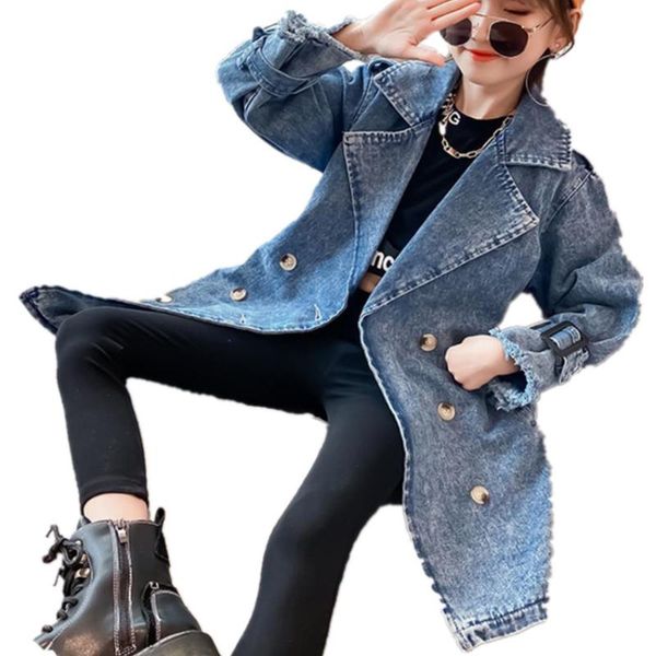 

coat baby girls denim jacket solid color girl autumn winter children outerwear casual kids windbreaker, Blue;gray