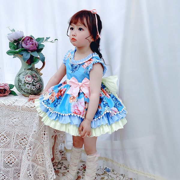 

3pcs cute baby girl spain dress kids elegant princess wedding birthday party children easter dresses for girls clothing set 1-6t t200709, Red;yellow
