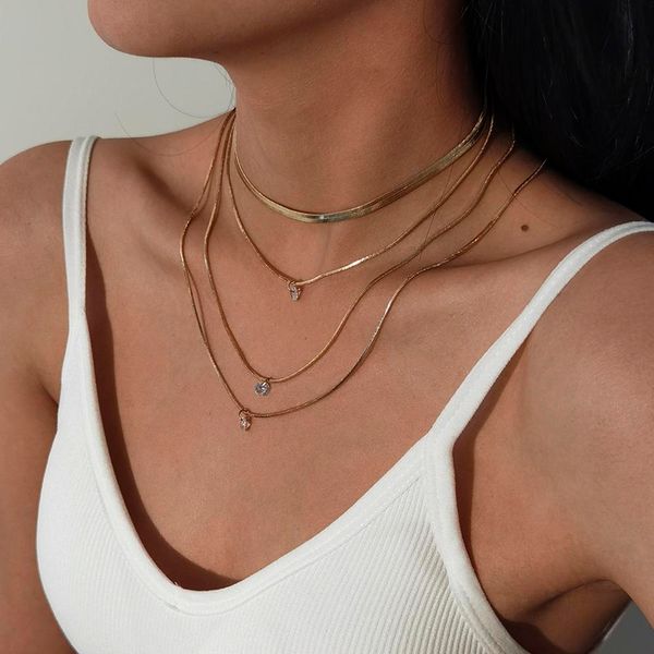 

unique punk smooth snake chain pendant choker necklace for women boho multilayer transparent stone beaded necklaces neck jewelry, Golden;silver
