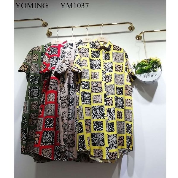 

yoming ym1037 fashion africa plus size women print long blouses turn-down collar short sleeve buttons style lady shirts dress y200828, White