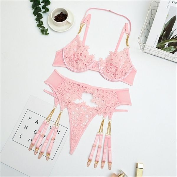 

hollow out underwear floral transparent mesh 3 piece bra and panty set women's lingerie lne280 c1211, Black;white