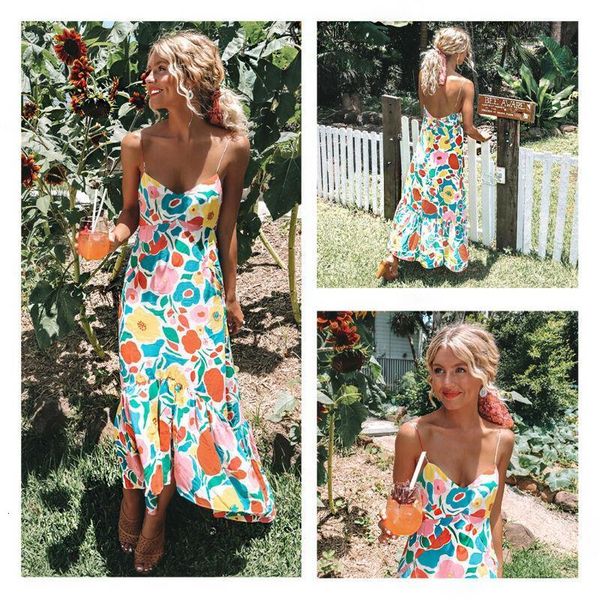 

summer women spaghetti strap backless fashion boho maxi dress evening party club wear beach sundress, Black;gray