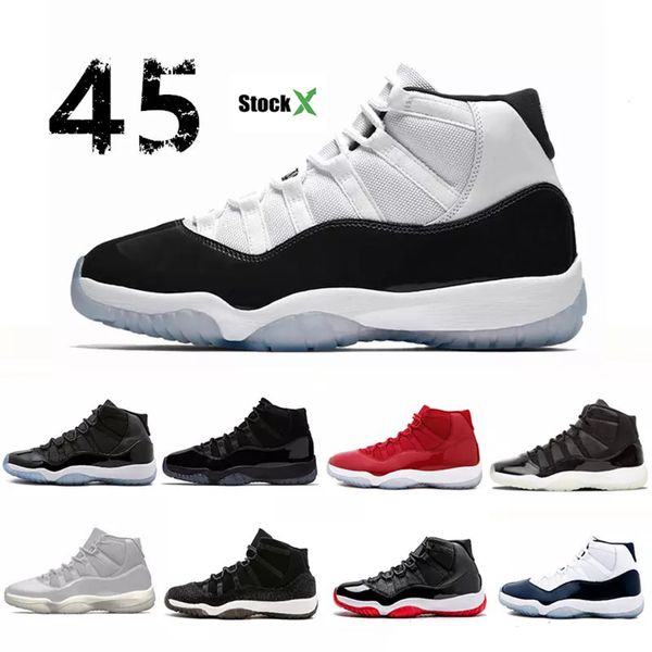 

atinum tint xi 11s concord 45 prom night basketball shoes 11 gym red cap and gown prm heiress bred sports sneakers, White;red