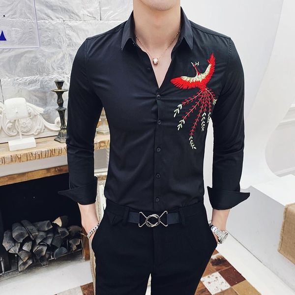 

fashion 2019 shirt men brand new slim fit mens dress shirts all match embroidery long sleeve casual men shirt party dress 3xl-m1, White;black