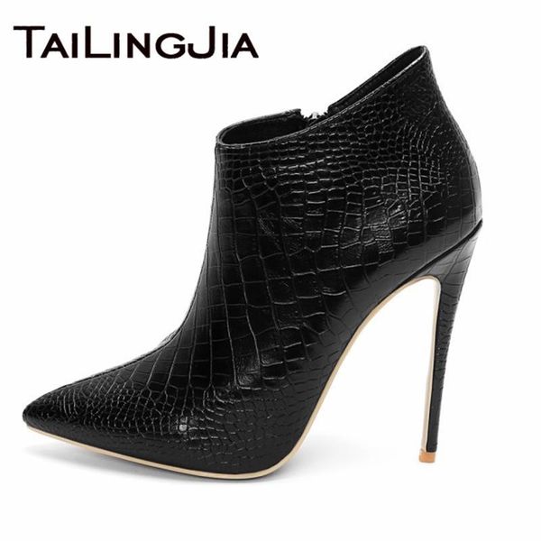 

women's stiletto high heels ankle boots pointed toe fashion black pu leather super high heel short boot ladies zipepr 2020 new