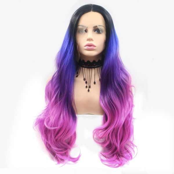 

specially long ombre color lace front slight body wave synthetic wigs natural looking with soft handfeeling wholesale price, Black
