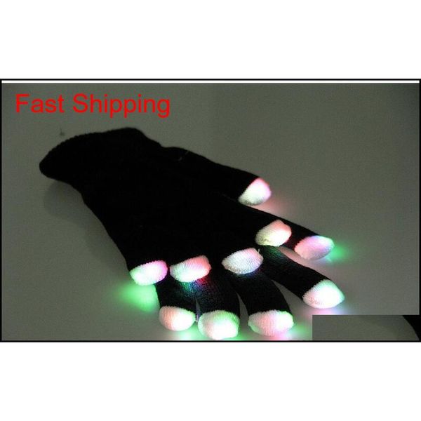 

novelty led flashing gloves colorful finger light glove christmas halloween party decorations glowing glove party rave prop wholesale dxufv, Black