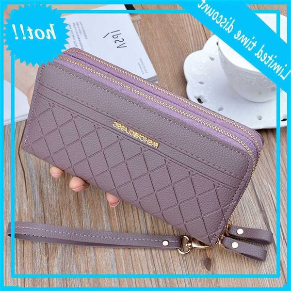 

luxury designer women double rits long large capacity plaid clutch double-layer wallet korean change mobile phone task