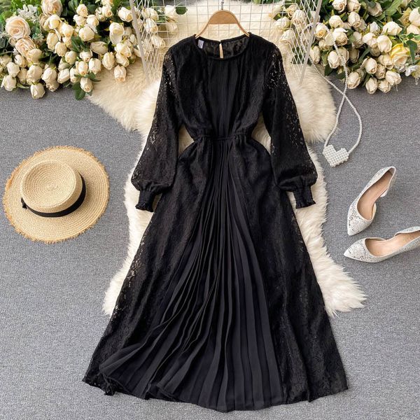 

2021 new singiny design splice lasso feminine puff the line dressed autumn fashion streetwear dress ckea, Black;gray