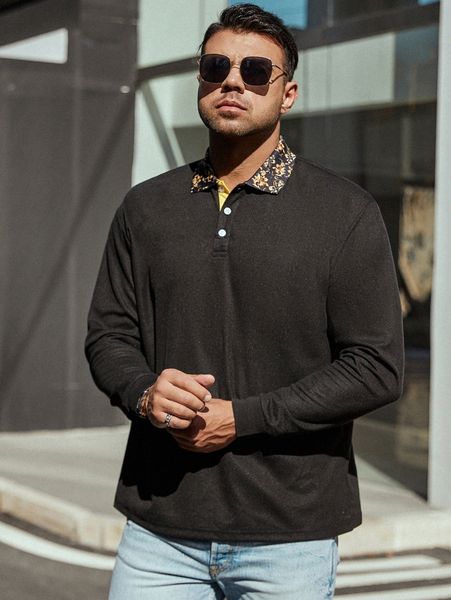 

extended sizes men baroque print polo shirt g31u#, White;black