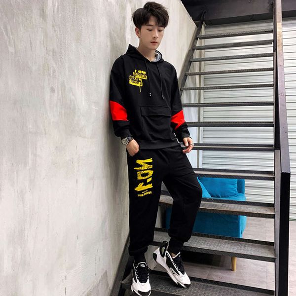 

sweater 2019 new hip hop one suit men's handsome korean fashion autumn clothes thin, Black