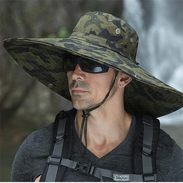 

upf 50+ sun hat bucket autumn men women fishing boonie hat sun uv protection long large wide brim mesh hiking outdoor beach cap y200602, Blue;gray