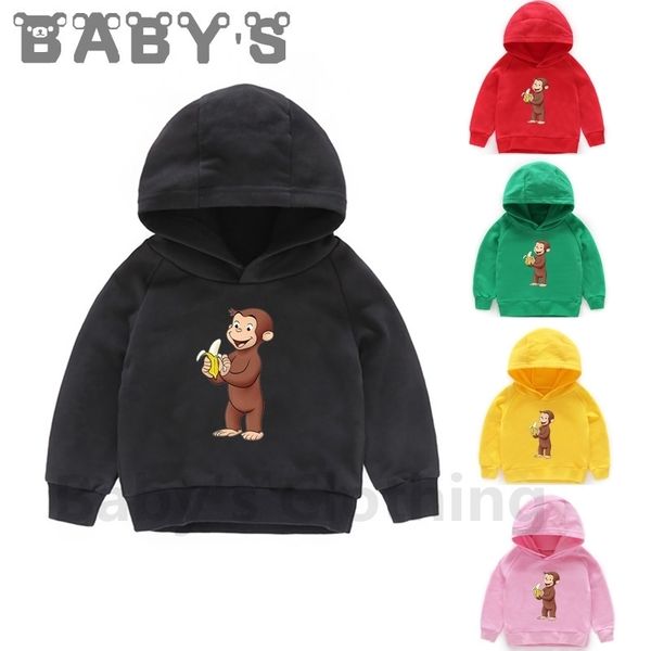 

children hooded hoodies kids curious george monkey cartoon sweatshirts clothes 201127, Black