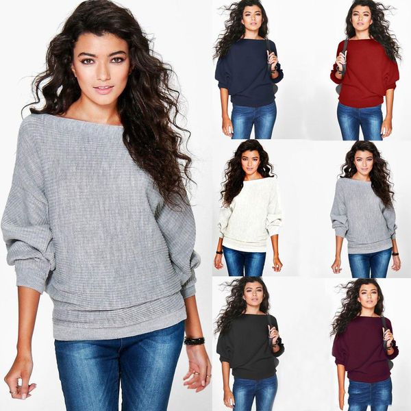 

2020 dhl sweater women autumn winter loose long batwing sleeve sweater new fashion pullovers thin sweaters jumper, White;black