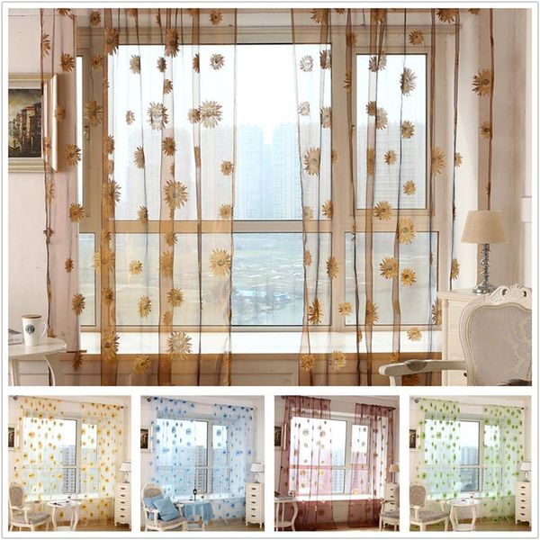 

curtain & drapes sun flower printed sheer curtains for bedroom jinya home kitchen tulle panels 1 pcs window screen voile living room