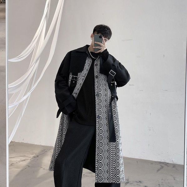 

hybskr men's casual long windbreaker coat 2020 winter new oversize jackets korean streetwear long sleeve coat man clothing, Tan;black