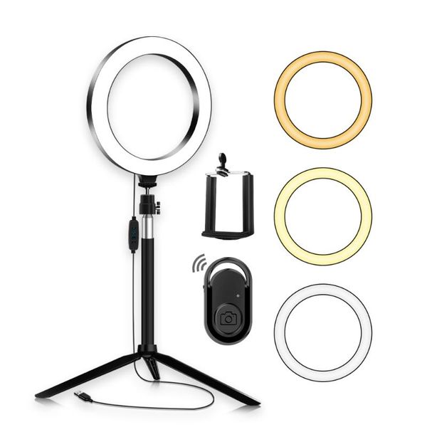 

portable 20cm/8 inch diammable 3200k-5500k bi-color ring lamp studio video selfie led light with tabletripod selfie stick