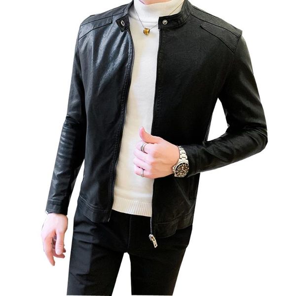 

весна осень из искусственной кожи для мужчин стойки воротник slim fit motorcycle bike pu кожаная куртка и слойте верхнюю одежду, Black