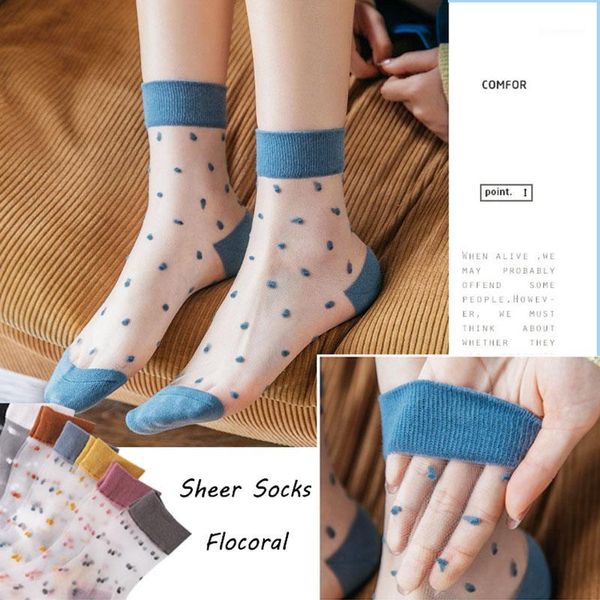 

dotted transparent women socks summer ultrathin glass silk ins harajuku lace mesh elastic cool crystal ladies sheer socks1, Black;white