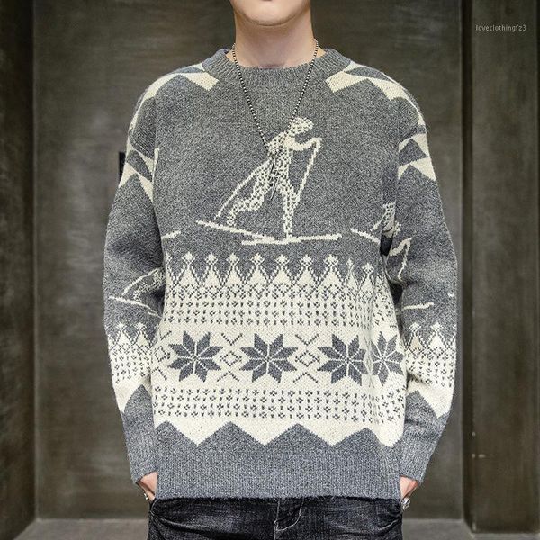 

men's sweaters men winter christmas sweater round neck casual knitted pullover snowflakes pattern loose patchwork sweaters1, White;black
