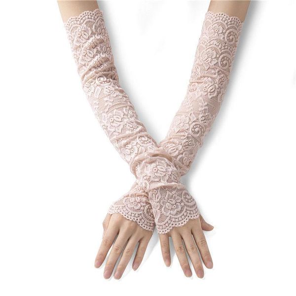 

women black white beige pink sun protection long arm sleeves gloves lace gloves wedding party dress guantes driving gloves 43cm h jllevh