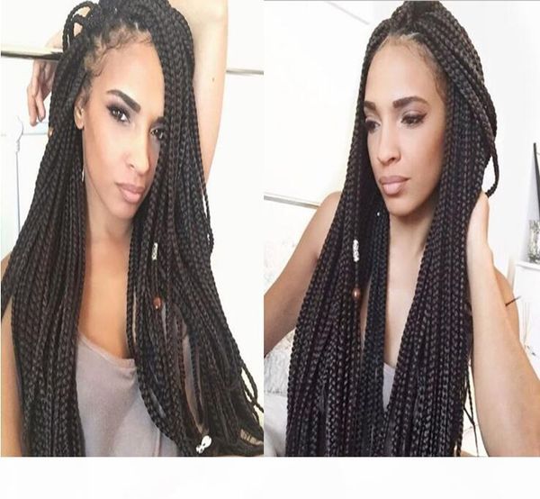 

synthetic hair box braid lace front wigs heat resistant full hand braided glueless wig for black women ing