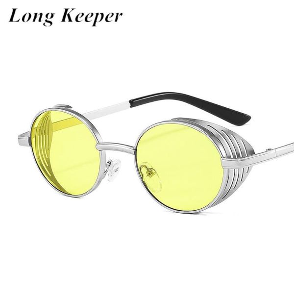 

classic steampunk sunglasses men women retro round sun glasses ladies metal glasses uv400 masculino, White;black