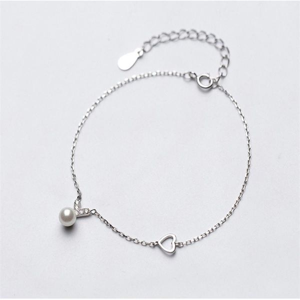 

sweet girl style silver color zircon hollow heart bracelet & bangles for woman jewelry gift imitation pearl female bracelets, Black