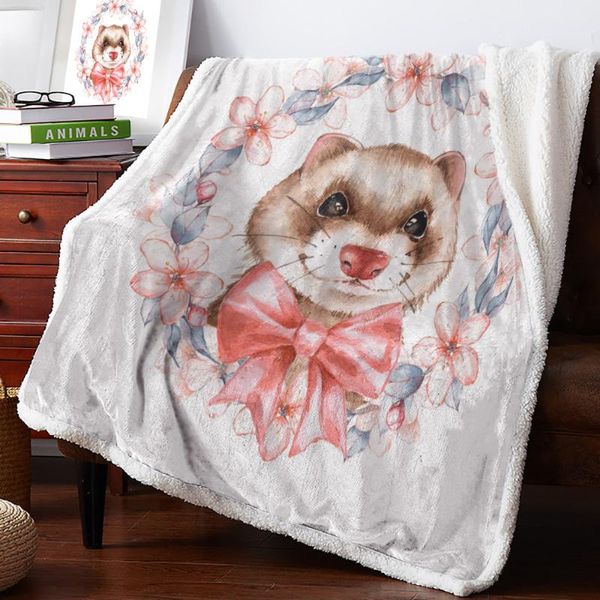 

ferret wreath watercolor painting fleece blanket warm cashmere blanket office sofa supplies blankets for beds