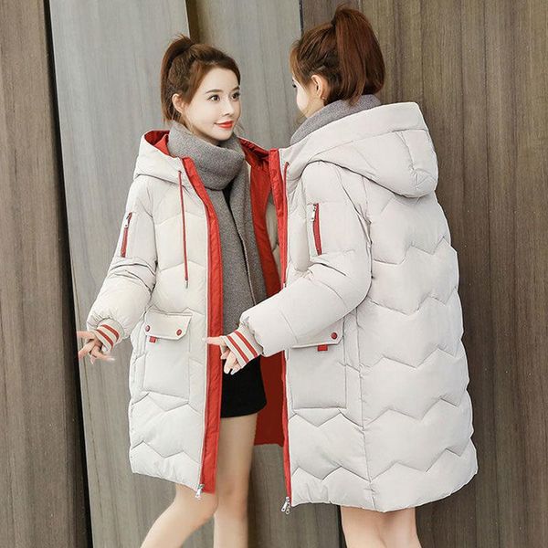 

women new 2021 autumn winter parkas female casual warm coat jacket hooded thicken long outerwear slim cotton padded jacket l611, Black