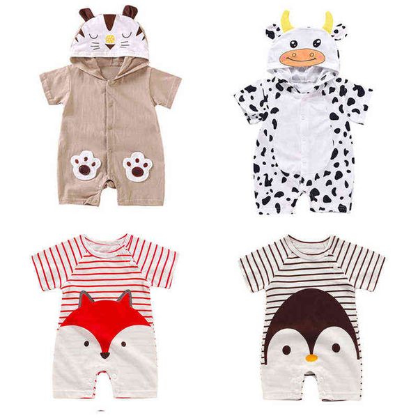 Kleinkind Overall Sommer Strampler Tier Druck Mädchen Jungen Baumwolle Anzug Neugeborenen Klettern Cartoon Strampler Günstige Sachen KF120 G220223