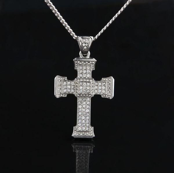

full diamond cross mens gold cuban link chain necklace iced out pendant hip hop jewelry