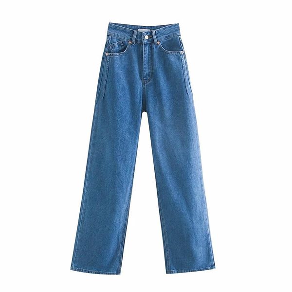 

women casual cotton wide-leg jeans trousers high waist long denim pants, Black;white