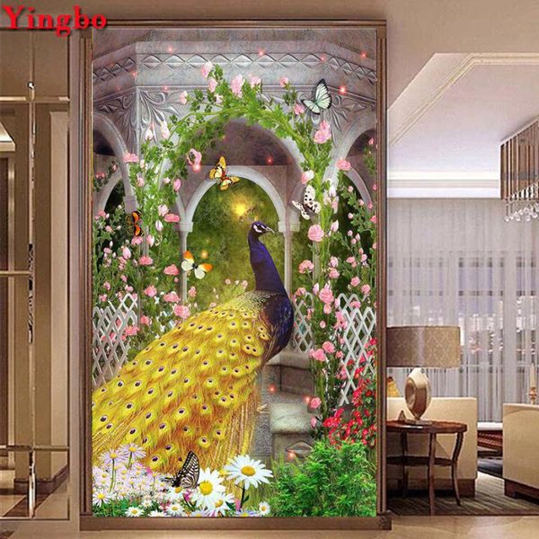 

paintings 5d diy diamond embroidery peacock flower picture of rhinestones painting cross stitch home decor full drill square/round