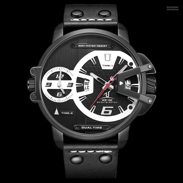 

wristwatches weide quartz men's watches dual time zone black waterproof business watch analog fashion men wristwatch montre homme1, Slivery;brown