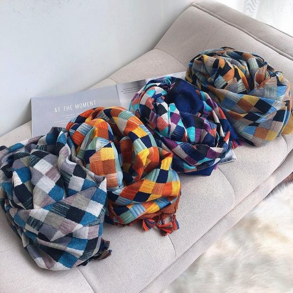 

scarves fashion geometric print hijab scarf tassels women wrap, Blue;gray