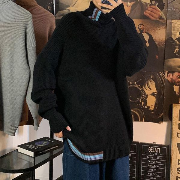 

fall/winter turtleneck sweater men's shirt loose inside knitted bottoming shirt solid sweater simple warm fashion pullover1, White;black