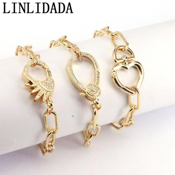 

5pcs, gold color charm chain bracelet with cz lobster clasps, Black