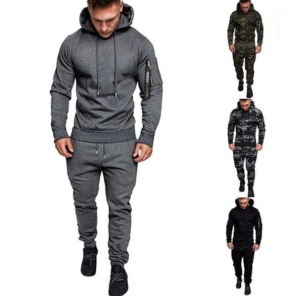 

men's casual suit fashion zipper hooded sweatshirts solid color all match sports pants suit1, Gray