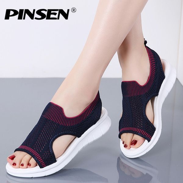 

pinsen new 2020 fashion women sandals comfortable summer shoes woman sandals ladies slip-on flat sandals women sandalias mujer y200702, Black