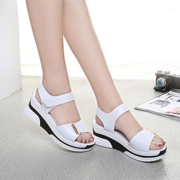 

pu leather women sandals shoes platform ladies white sneakers sandals shoe 2021 summer open toe fashion high heel footwear1, Black