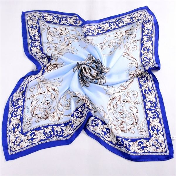 

bysifa] blue white scarf ladies shawl chinese style classic flowers 100% silk twill square scarves wraps for spring autumn y201007, Blue;gray