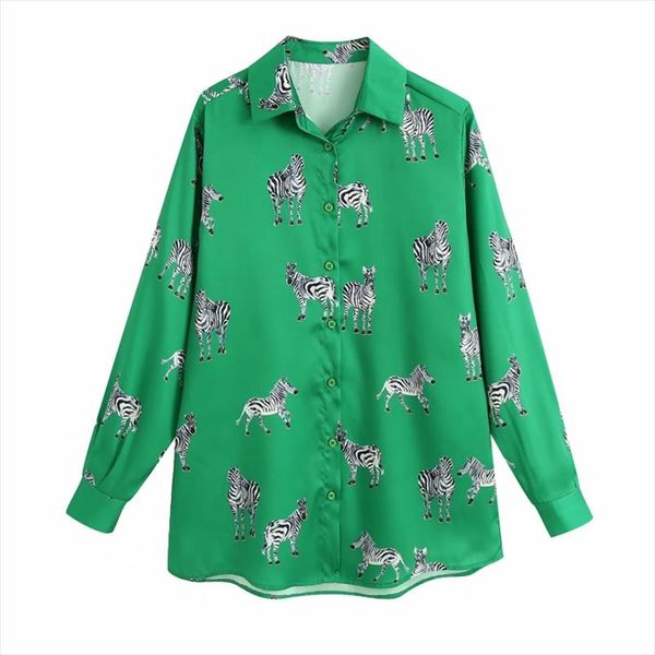

women zebra printing loose shirt femme turn down collar long sleeve blouses casual ladies blusas s7709, White