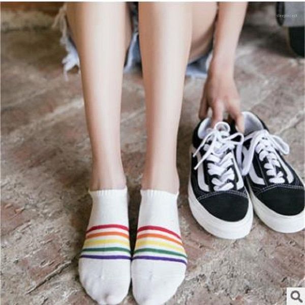 

fashion spring and summer new female socks cotton boat socks japanese rainbow silicone anti-skid stealth1, Black;white