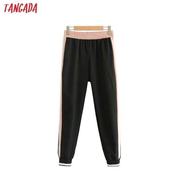 

tangada women autumn sweatpants pants street patchwork ladies pantaloons elastic waist side stripe trousers hy141 201012, Black;white