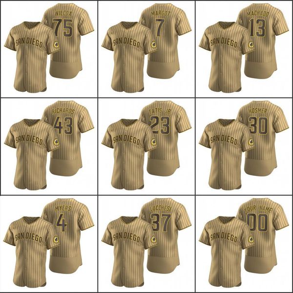 

sandiegopadres men #23 fernando tatis jr. 13 manny machado 75 cole wilcox custom women youth tan brown authentic alternate jerseys, Blue;black