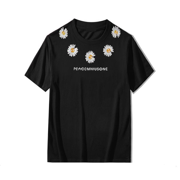 

2021 japanese fashion brand daisy short sleeve men's summer new pure cotton black medium long o-neck t-shirt unjd, White;black