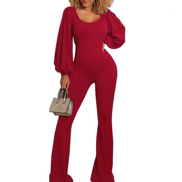 

women lantern long sleeve knitted ribbed rompers womens jumpsuit wide leg long woman rompers plus size autumn winter1, Black;white